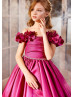 Cold Shoulder 3D Flowers Satin Flower Girl Dress